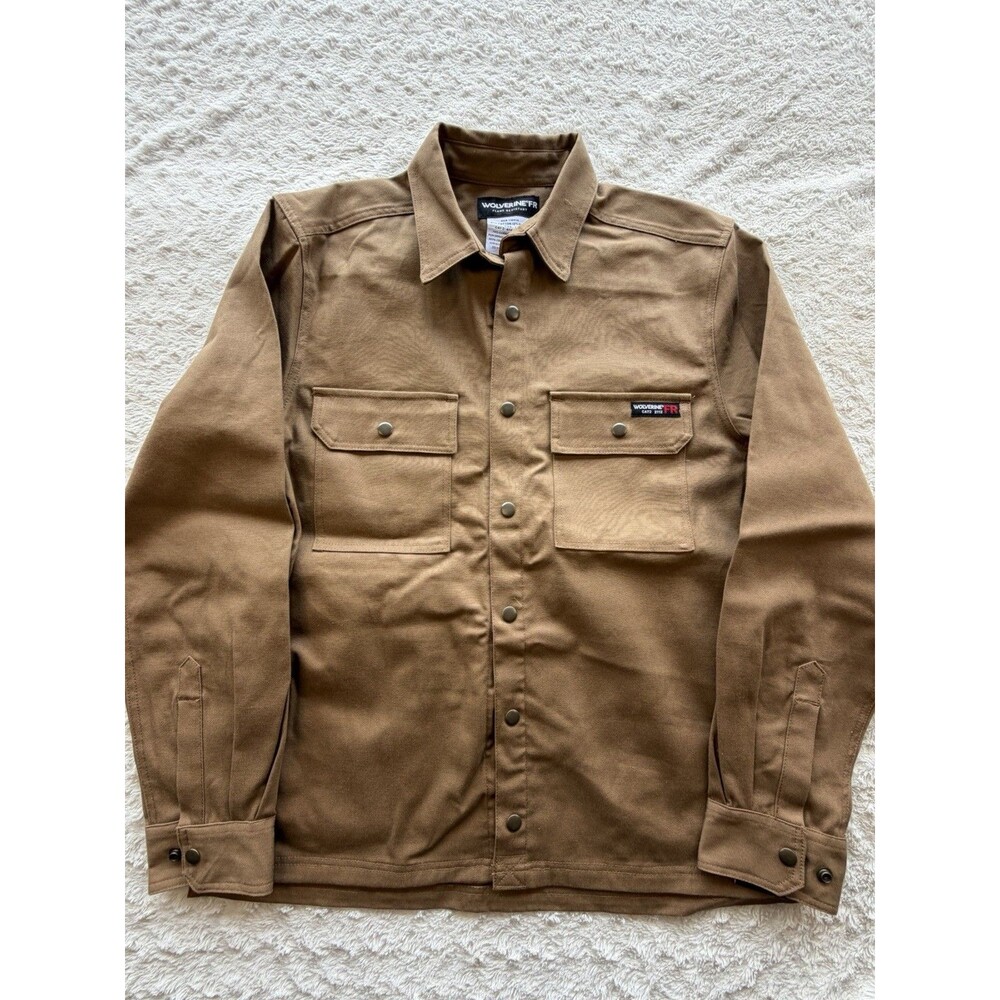 Wolverine FR Flame Resistant Work Shirt Jacket Hickory L 87% Cotton W1213770-260